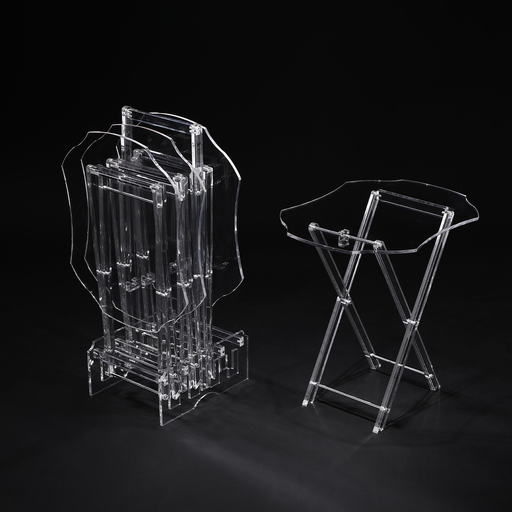 [02-1107] مجموعة طاولات قهوة مستطيلة مموجة من الأكريليك مع حامل