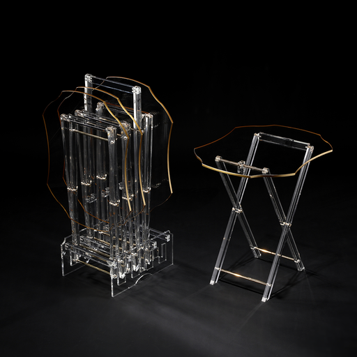 [02-1108] Vague Acrylic 4 Wavy Rectangular Coffee Tables with Stand Set