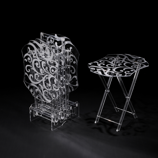 [02-1111] طقم طاولة مستطيل مموج  مكون من 4 قطع مع طباعة فضية