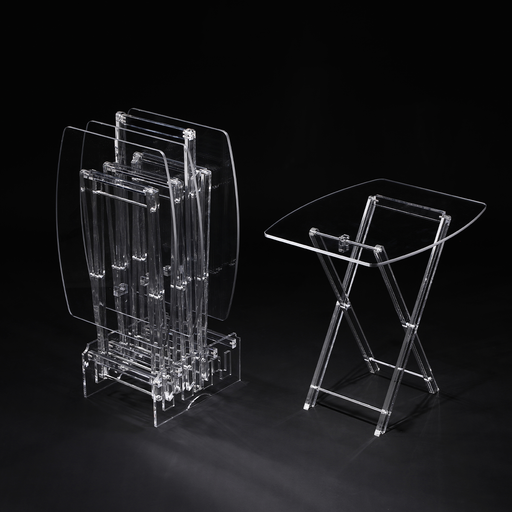 [02-1115] Vague Acrylic 4 Oval Rectangular Coffee Tables with Stand Set