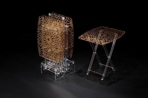 [02-1116] Vague Acrylic 4 Oval Rectangular Coffee Tables with Stand Set Islamic Printing