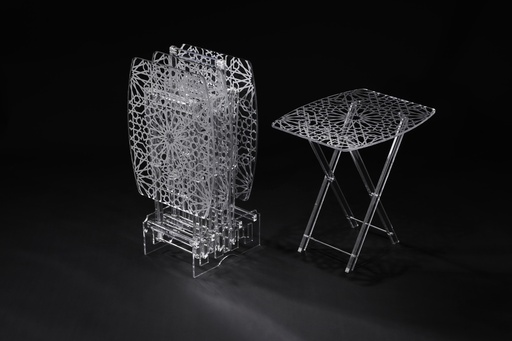 [02-1117] Vague Oval Rectangular 4 Pcs Table Set with Silver Printing