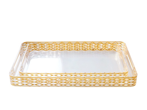 [02-1211] Vague Acrylic Transparent & Golden 2 Pieces Rectangular Tray Set 47.5 cm x 29 cm and 54.5 cm x 34 cm Tog Design