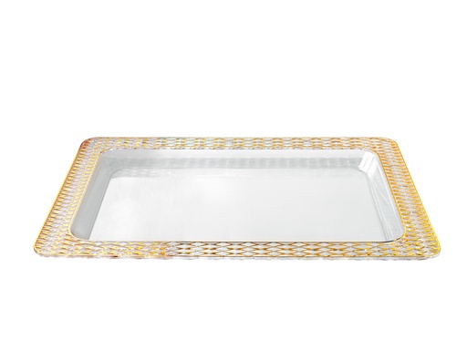 [02-1219] Vague Acrylic Transparent & Golden Rectangular Tray 68 cm x 50 cm Tog Design