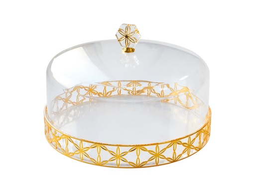 [02-1233] Vague Acrylic Transparent & Golden Cake Plate with Cover Set Dia: 31 cm Daisy Deisgn