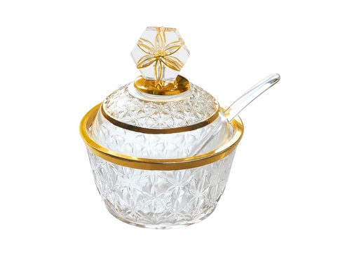 [02-1243] Vague Acrylic Transparent & Golden Sugar Pot with Spoon Dia: 10 cm Daisy Deisgn