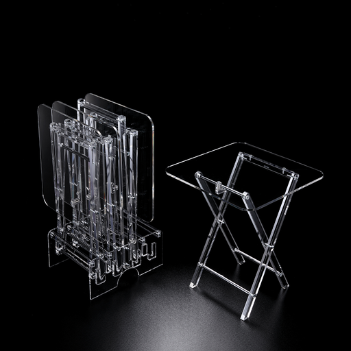 [02-1307] Vague Acrylic 4 Square Coffee Tables with Stand Set Classic Design