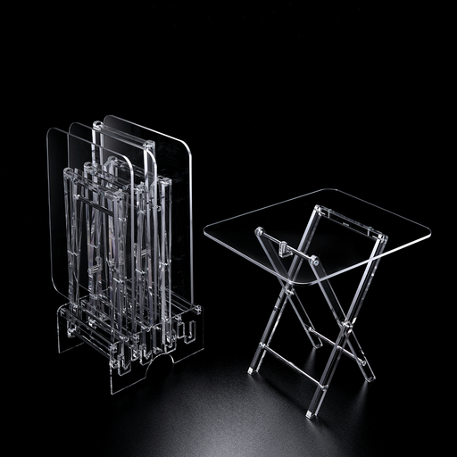 [02-1308S] Vague Acrylic 4 Rectangular Coffee Tables with Stand Set Classic Design
