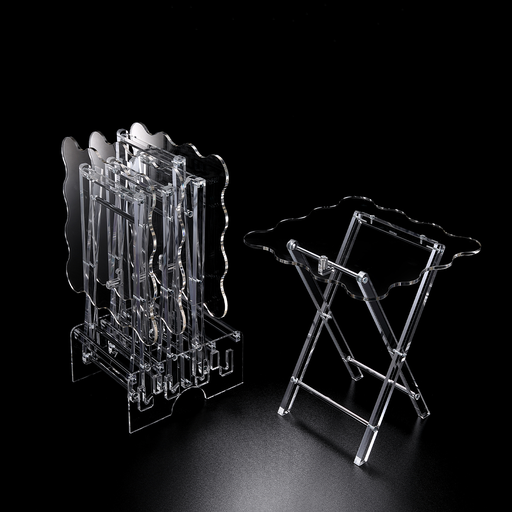 [02-1311] طاولات قهوة مربعة من الأكريليك بتصميم موجة كلاسيكي، مكونة من 4 قطع مع حامل