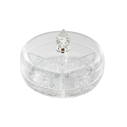 [02-1333] Vague Round Acrylic Candy Box With 3 Partition 8''