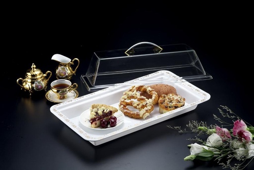 [02-263] Vague Acrylic Rectangular Dessert Box L White Gold Edge
