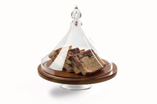 [02-368] Vague Round Wooden Cake Set Pearl with Acrylic Cover 30 cm