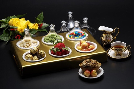 [02-558] Vague Acrylic Golden Tray with 6 Mini Tajin 41.5 cm