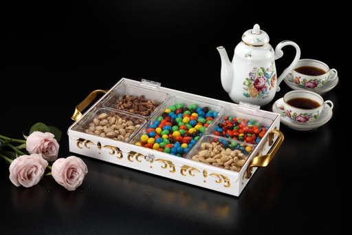 [02-559] Vague Acrylic Laser Serving Tray with 5 Compartment 37 cm