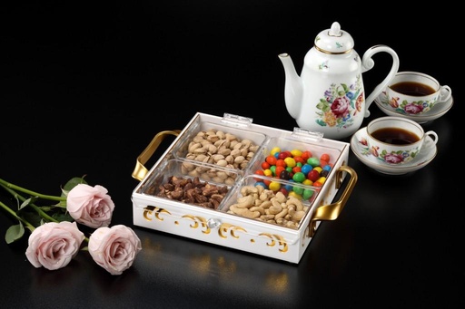 [02-560] Vague Acrylic Laser Serving Tray with 4 Compartment 24.5 cm