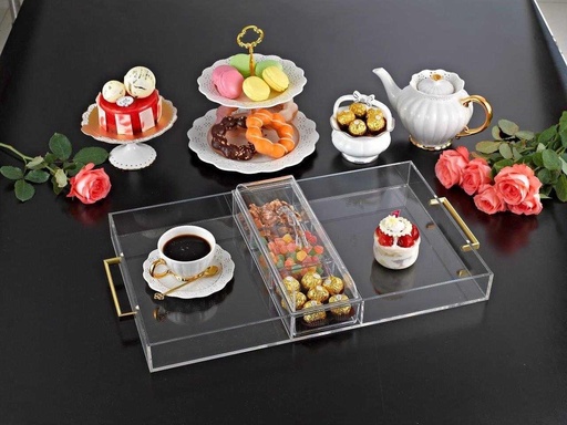 [02-571] Vague Acrylic Serving Tray with 3 Covered Compartment 59.7 cm