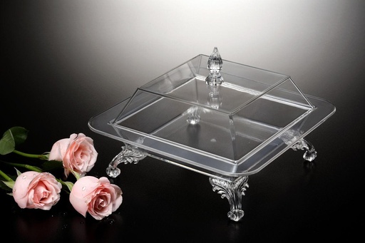 [02-581] Vague Acrylic Footed Square Server Clear 36 cm