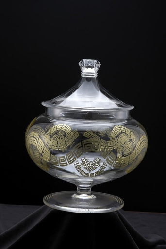 [02-608] صندوق حلوى تاج أكريليك  كبير مطبوع باللون الذهبي