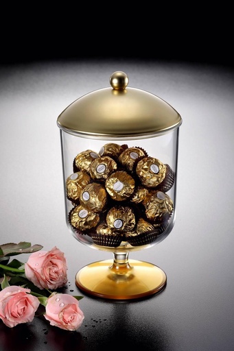 [02-628] Vague Acrylic Round Candy Box Small Gold Coat