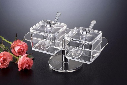 [02-630] Vague Acrylic Square Sugar Set withStand Taiwan