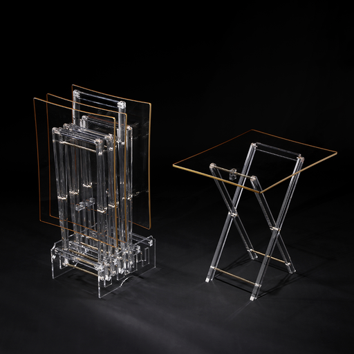 [02-1120] Vague Acrylic 4 Curved Rectangular Coffee Tables with Stand Set