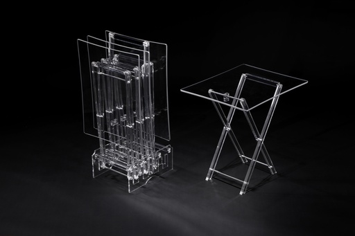 [02-1121] مجموعة طاولات قهوة مستطيلة منحنية من الأكريليك مع حامل من فاج