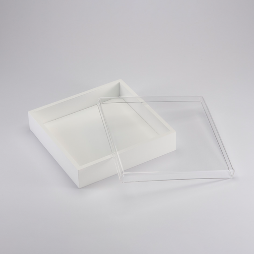 [02-1142] Vague Square White Wooden Serving Box with Acrylic Cover 24 cm x 24 cm