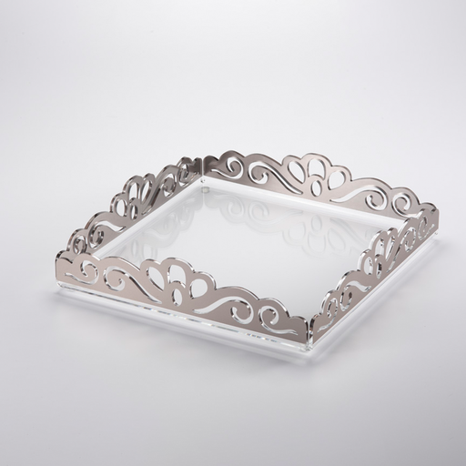 [02-1148] Vague Acrylic Square Laser Tray 35 cm x 7.5 cm Silver Bronzing