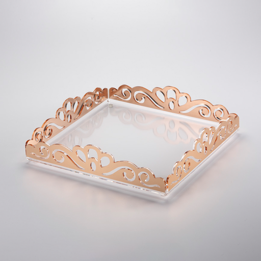 [02-1149] Vague Acrylic Square Laser Tray 35 cm x 7.5 cm Gold Rose Bronzing