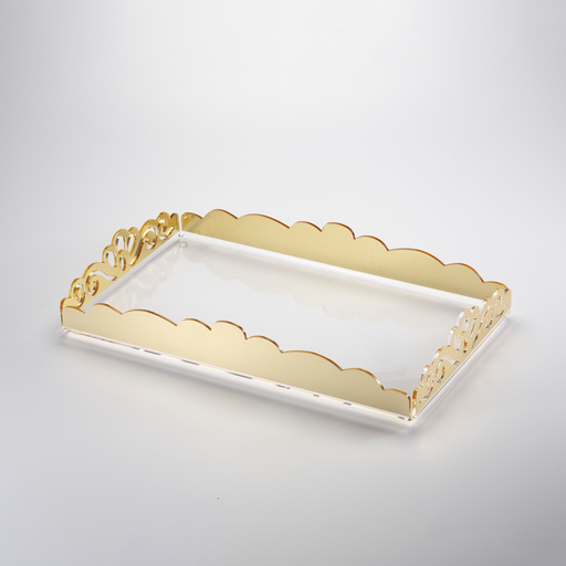 [02-1159] Vague Acrylic Rectangular Laser Tray 30 cm x 50 cm Gold Bronzing