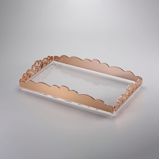 [02-1161] Vague Acrylic Rectangular Laser Tray 30 cm x 50 cm Gold Rose Bronzing