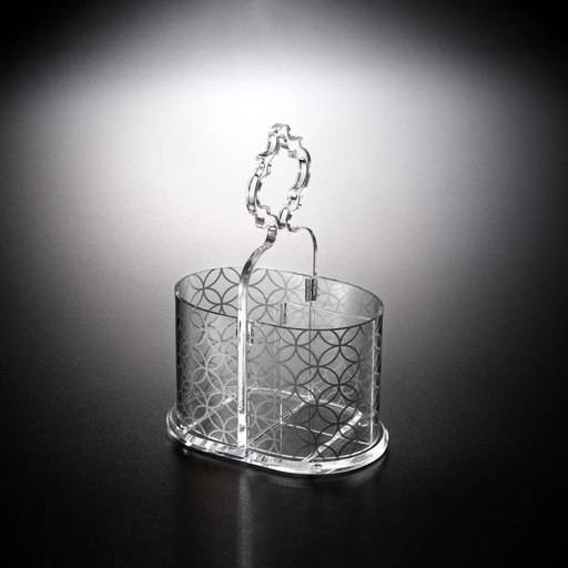 [02-1179S] Vague Acrylic Cutlery holder S Silver Print 13.5 cm x 9 cm