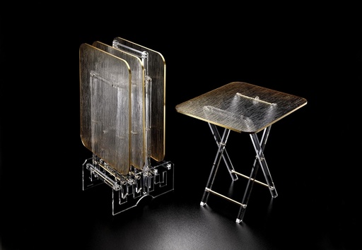 [02-1181G] Vague Acrylic 4 Rectangular Coffee Tables with Stand Set Bark Design