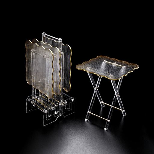 [02-1182G] Vague Acrylic 4 Tables with Stand Set - Golder Border