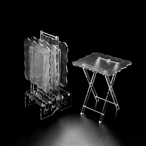 [02-1182S] Vague Acrylic 4 Tables with Stand Set Silver Border