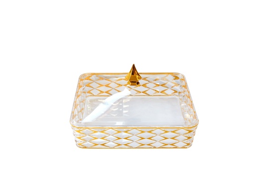 [02-1205] Vague Acrylic Transparent & Golden Square Big Candy Box with Cover 27.2 cm x 27.2 cm Tog Design