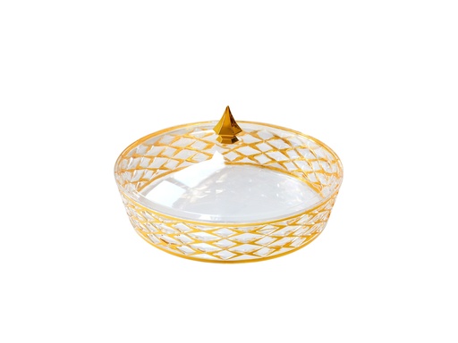 [02-1207] Vague Acrylic Transparent & Golden Round Small Candy Box with Cover 25.5 cm x 25.5 cm Tog Design