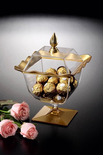 [02-638] Vague Acrylic Wavy Square Candy Box Large Gold Coat