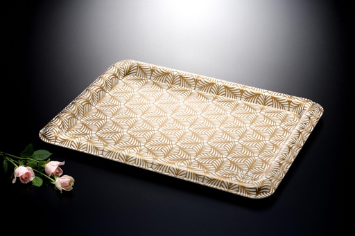 [02-647] Vague Acrylic Traditional White Tray with Gold Lines 68 cm