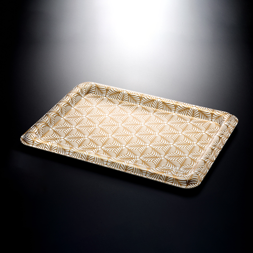 [02-650] Vague Acrylic Traditional Tray White with Gold Lines 60 cm