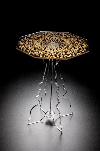 [02-660] Vague Heavy Octagon Golden Acrylic Coffee Table