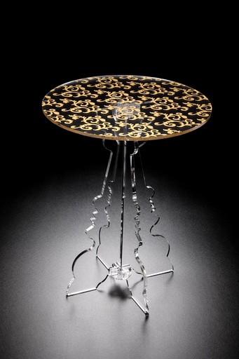 [02-664] Vague Heavy Round Golden Acrylic Coffee Table