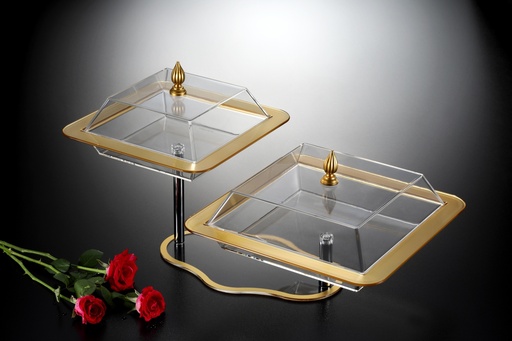 [02-731] Vague Acrylic Square Serving Set with Stand 26/31 cm Taiwan