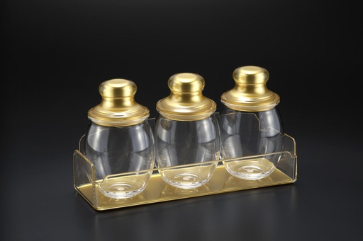 [02-837] Vague Acrylic 3 Jars Set with Tray Golden