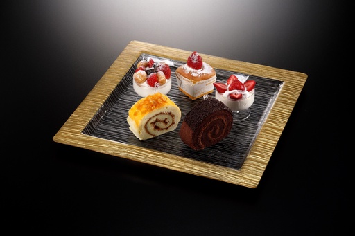 [02-848G] Vague Acrylic Square Serving Plate Bark Golden 31 cm Taiwan