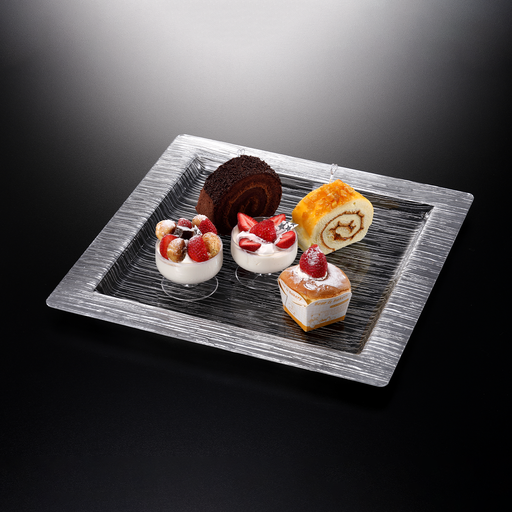 [02-849S] Vague Square Acrylic Serving Plate Bark Design 35 cm Taiwan