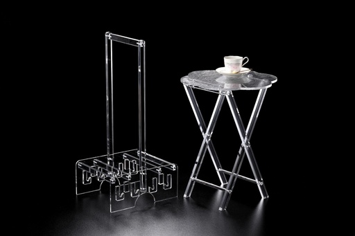 [02-864] Vague Acrylic Table Set W Stand 4 Clear 40 cm