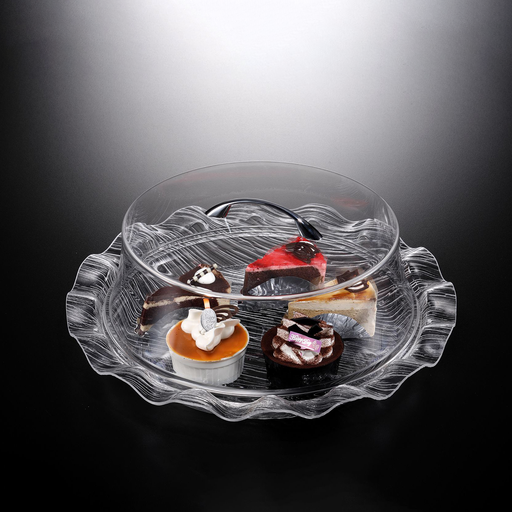 [02-868] Vague Acrylic Round Cake Box Clear Bark 42 cm