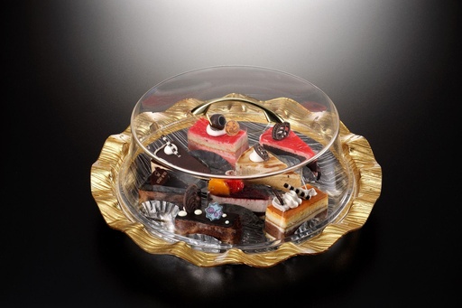 [02-868G] Vague Acrylic Round Cake Box Gold 42 cm