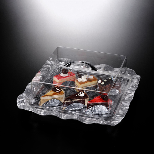 [02-869S] Vague Acrylic Square Cake Box Silver Bark 42 cm